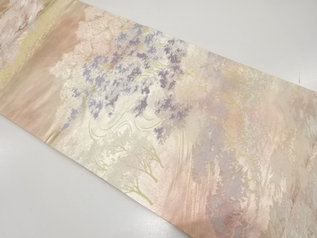 JAPANESE KIMONO / ANTIQUE FUKURO OBI / SILK / WOVEN STREAM & TREES